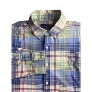 Ralph Lauren Mens Blue Yellow Green Plaid Button Down Shirt Long Sleeve L